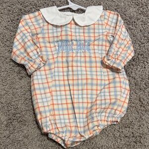 “Millie Kate” - Plaid Baby Romper with Peter Pan Collar - 6M